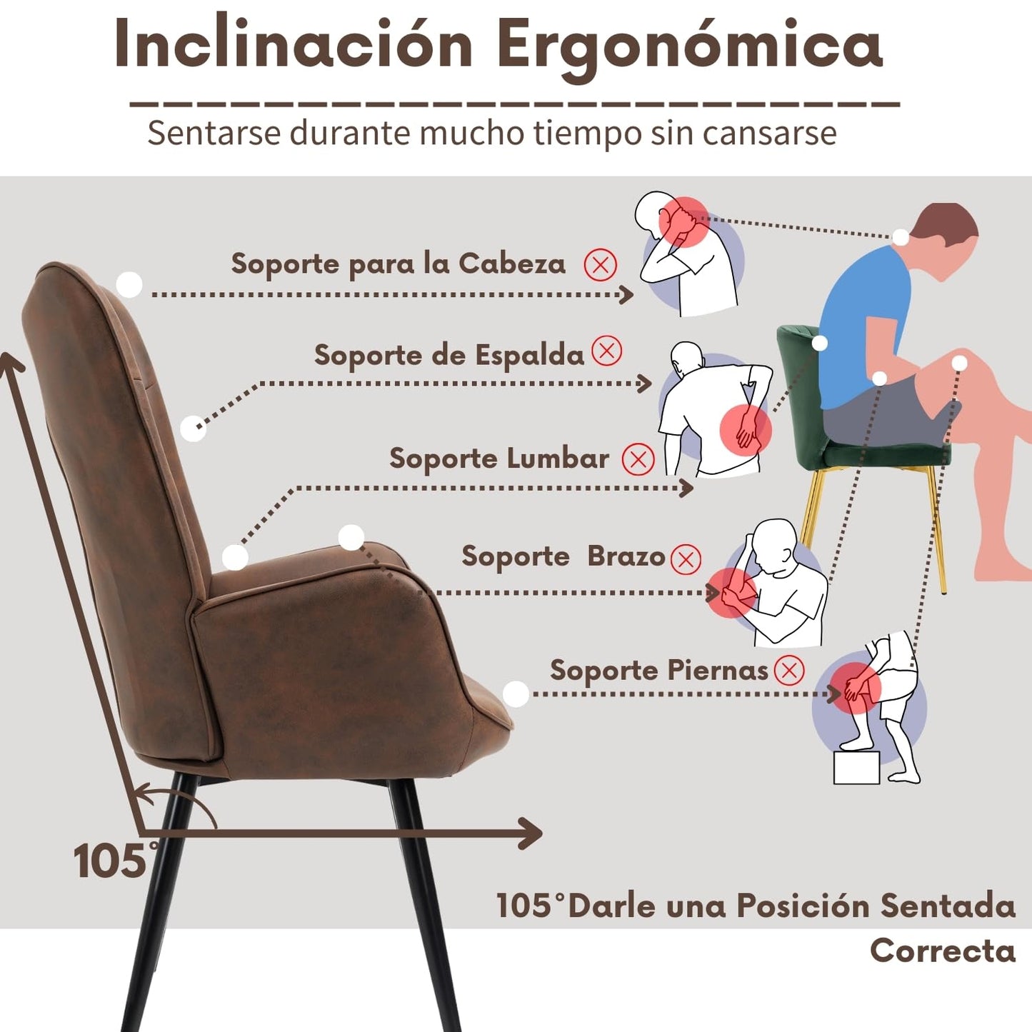Sillón de Piel Sintética Tapizado Sillón de Cuero Individuales Marron