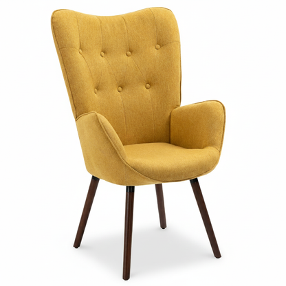 Silla Sillón Terciopelo Moderna Sofá Individual de Madera Amarilla