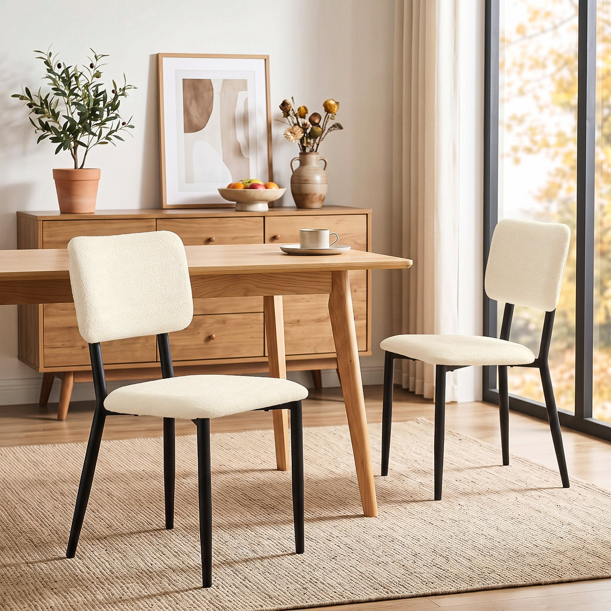 Juego de 2 Sillas de Comedor Tapizadas Beige