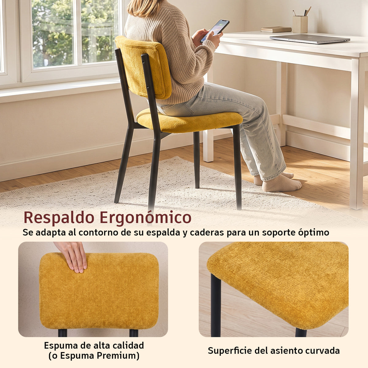 Juego de 2 Sillas de Comedor Mostaza