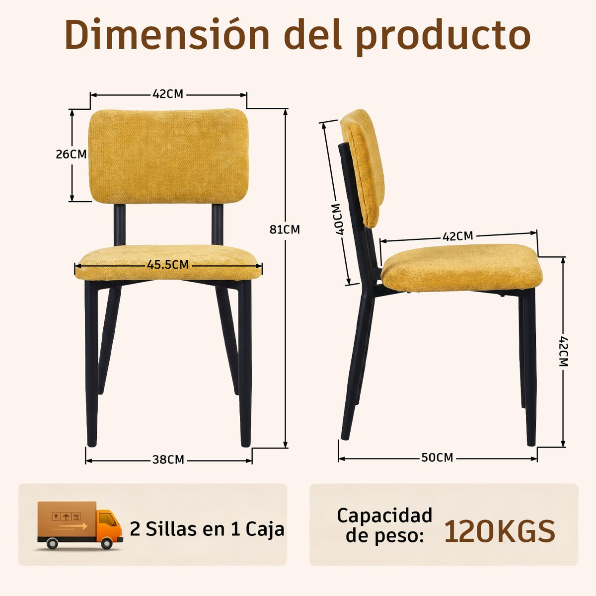 Juego de 2 Sillas de Comedor Mostaza