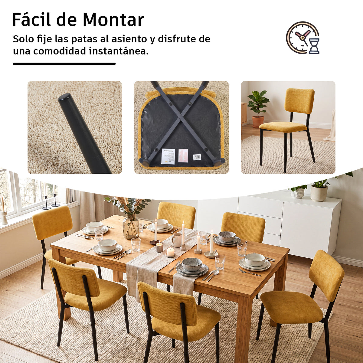 Juego de 2 Sillas de Comedor Mostaza