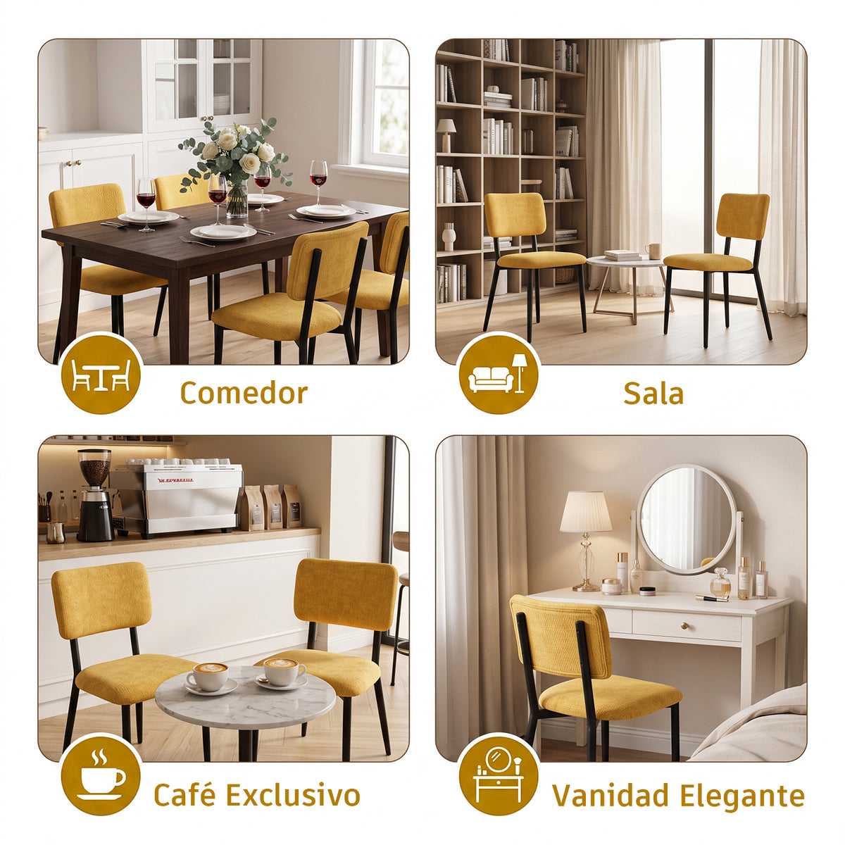 Juego de 2 Sillas de Comedor Mostaza