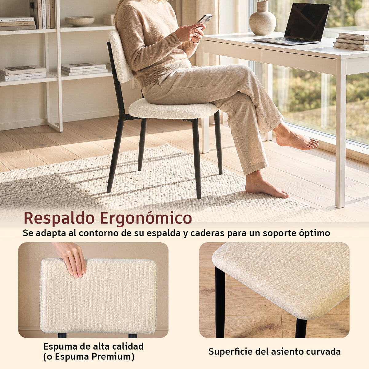 Juego de 2 Sillas de Comedor Tapizadas Beige