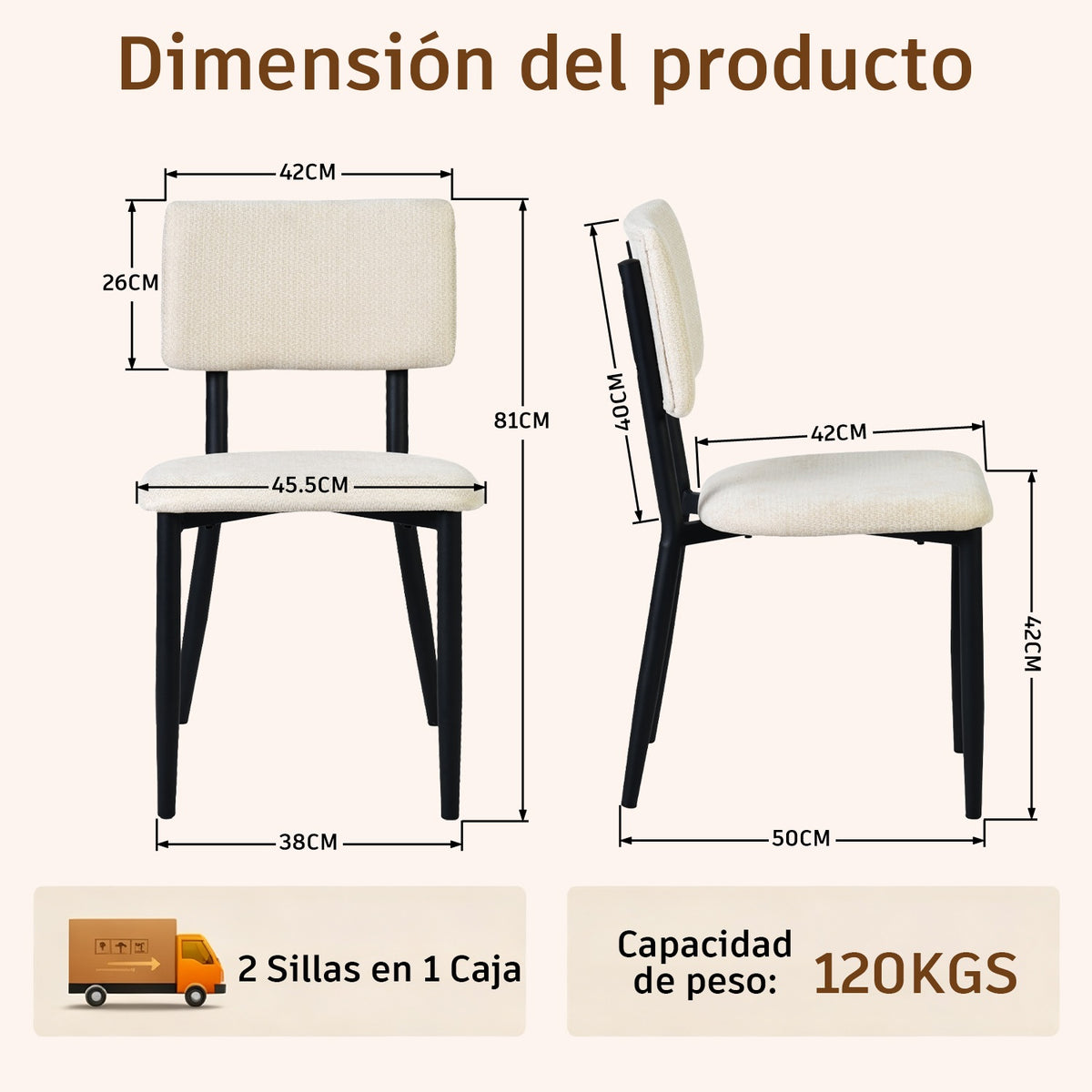 Juego de 2 Sillas de Comedor Tapizadas Beige