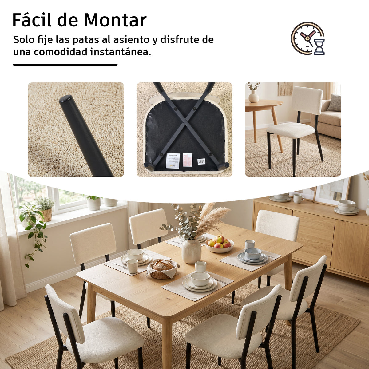 Juego de 2 Sillas de Comedor Tapizadas Beige