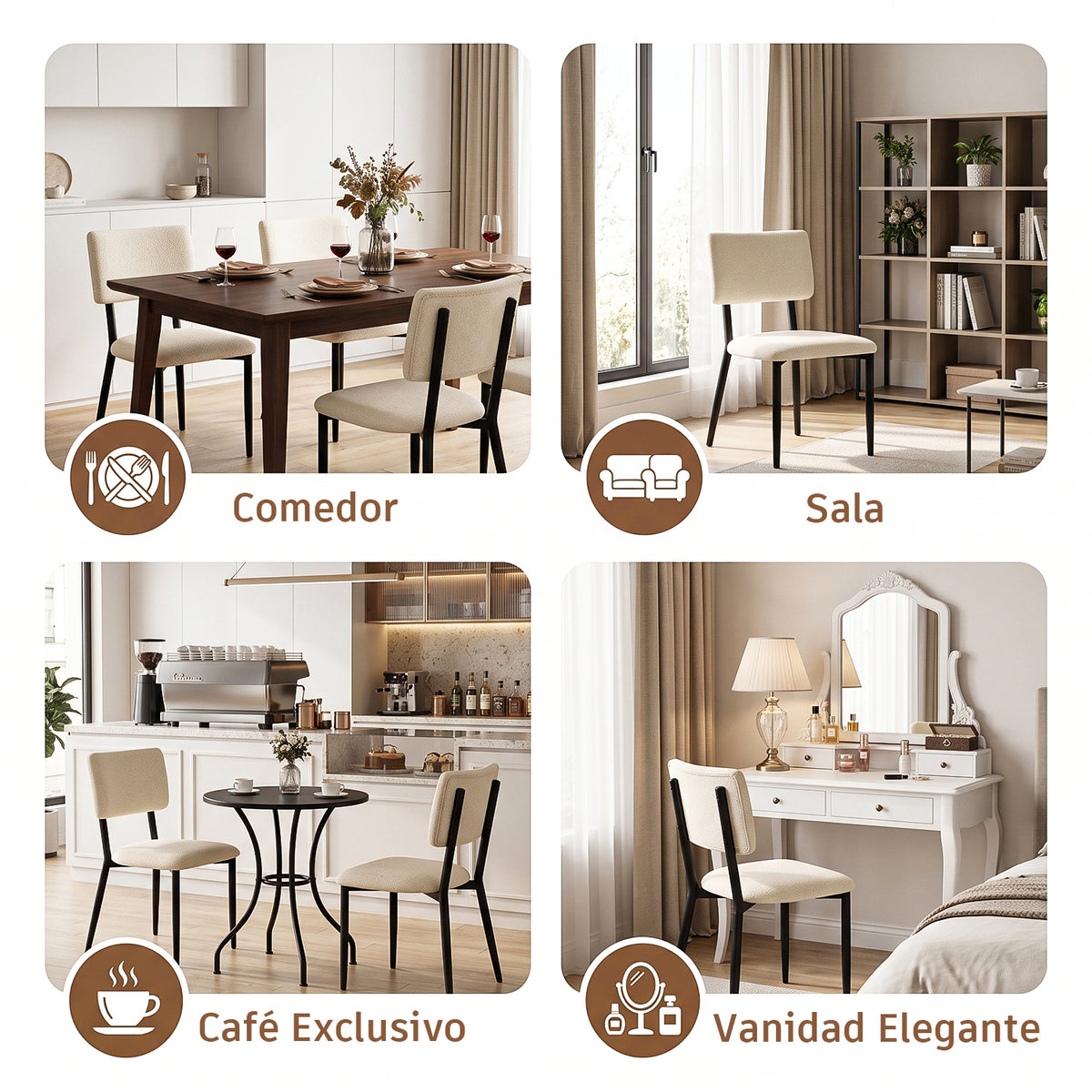 Juego de 2 Sillas de Comedor Tapizadas Beige