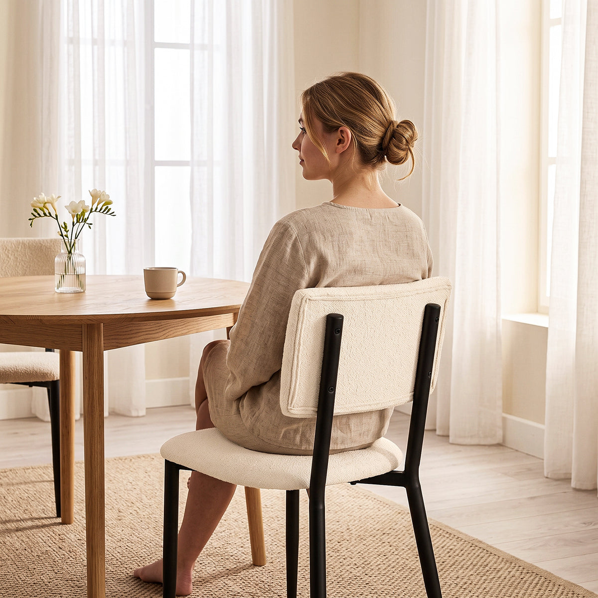 Juego de 2 Sillas de Comedor Tapizadas Beige
