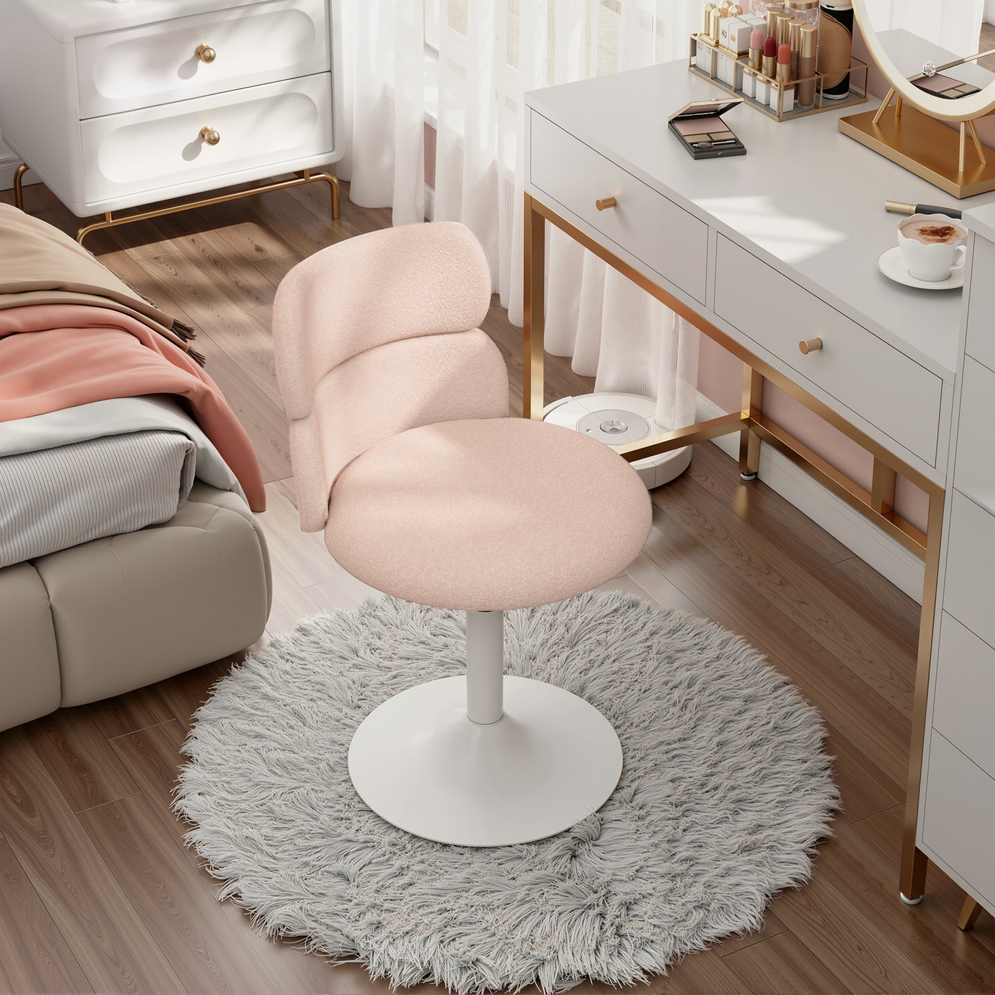 Silla Giratoria Ajustable para Bar y Tocador Rosa
