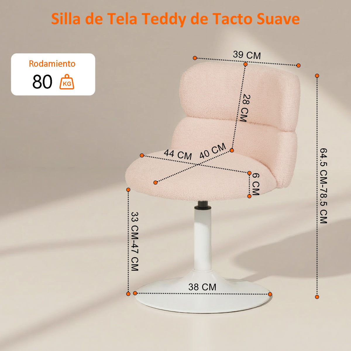 Silla Giratoria Ajustable para Bar y Tocador Rosa
