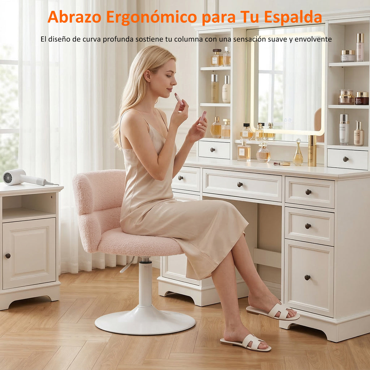 Silla Giratoria Ajustable para Bar y Tocador Rosa