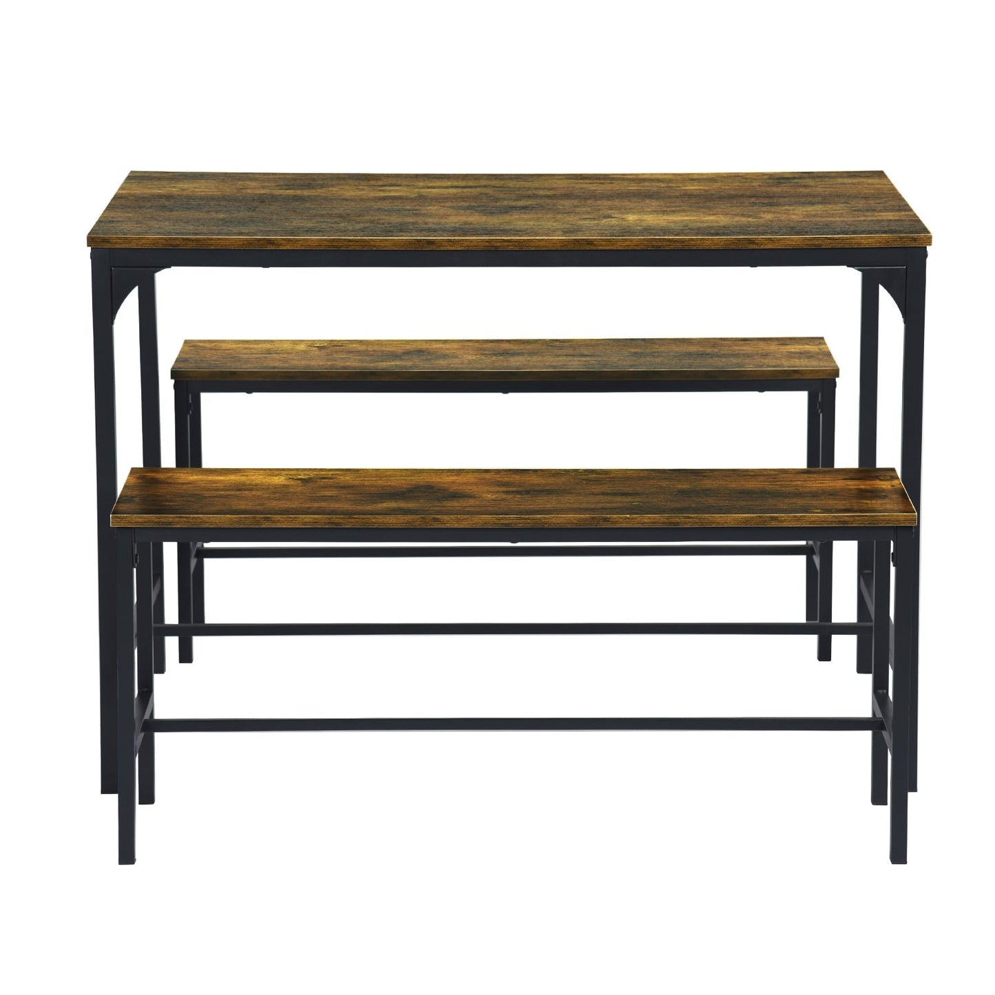 [2bancos+Mesa]Juego de mesa de comedor Marron de 110 cm con 2 bancos Lomaner