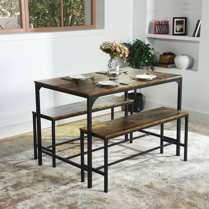 [2bancos+Mesa]Juego de mesa de comedor Marron de 110 cm con 2 bancos Lomaner