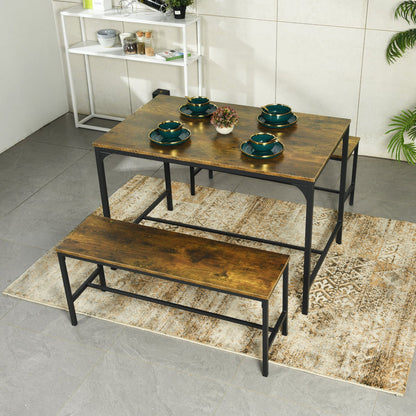 [2bancos+Mesa]Juego de mesa de comedor Marron de 110 cm con 2 bancos Lomaner