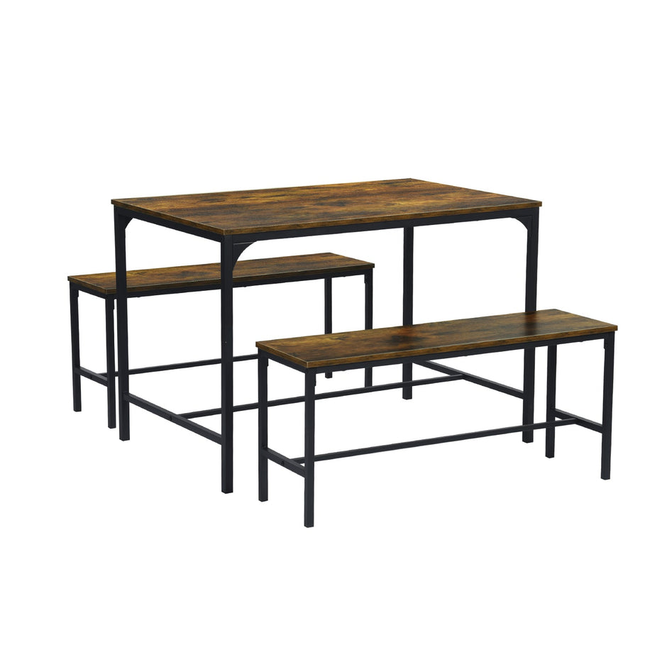 [2bancos+Mesa]Juego de mesa de comedor Marron de 110 cm con 2 bancos Lomaner