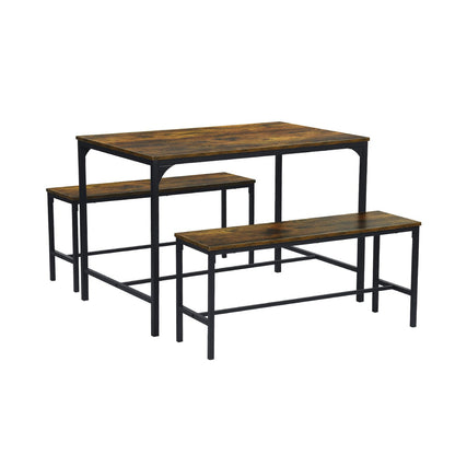 [2bancos+Mesa]Juego de mesa de comedor Marron de 110 cm con 2 bancos Lomaner