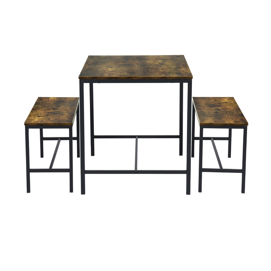 [2bancos+Mesa]Juego de mesa de comedor Marron de 110 cm con 2 bancos Lomaner