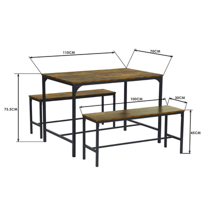 [2bancos+Mesa]Juego de mesa de comedor Marron de 110 cm con 2 bancos Lomaner