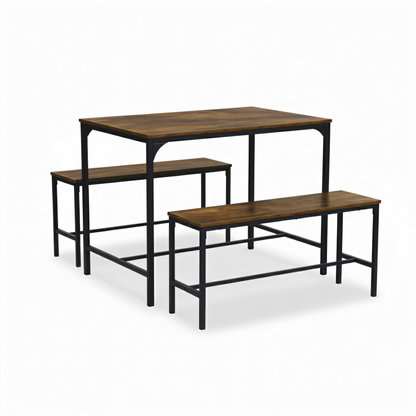 [2bancos+Mesa]Juego de mesa de comedor Marron de 110 cm con 2 bancos Lomaner