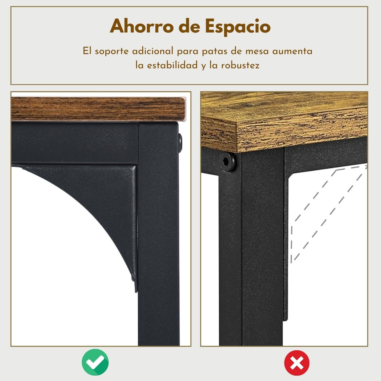 [2bancos+Mesa]Juego de mesa de comedor Marron de 110 cm con 2 bancos Lomaner