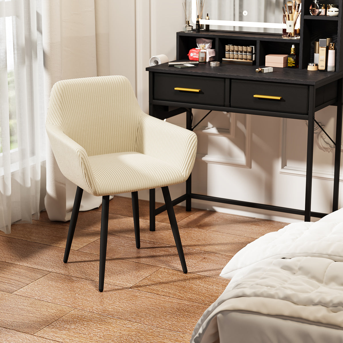 Silla de Comedor Tapizada Beige con Brazos 2PCS