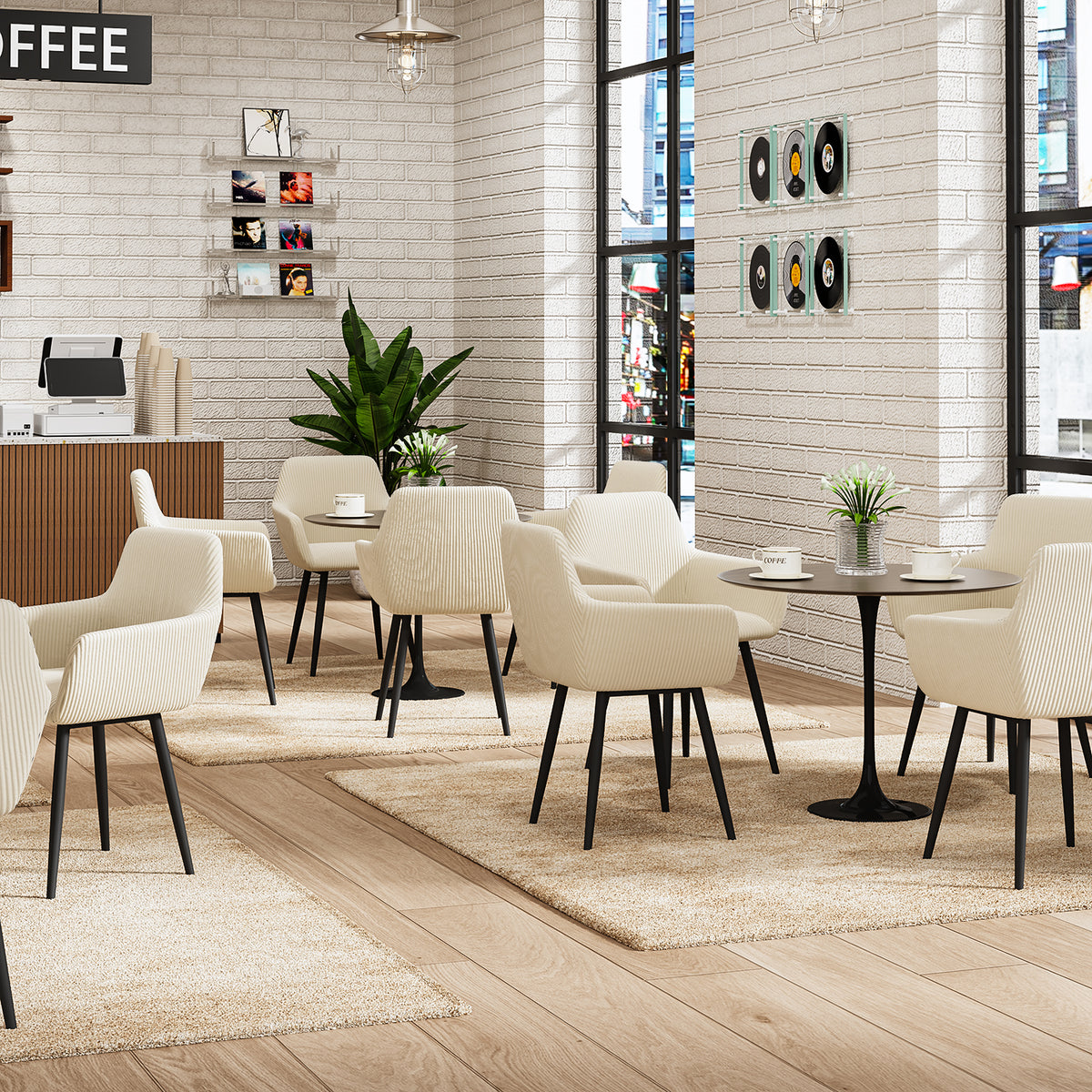 Silla de Comedor Tapizada Beige con Brazos 2PCS