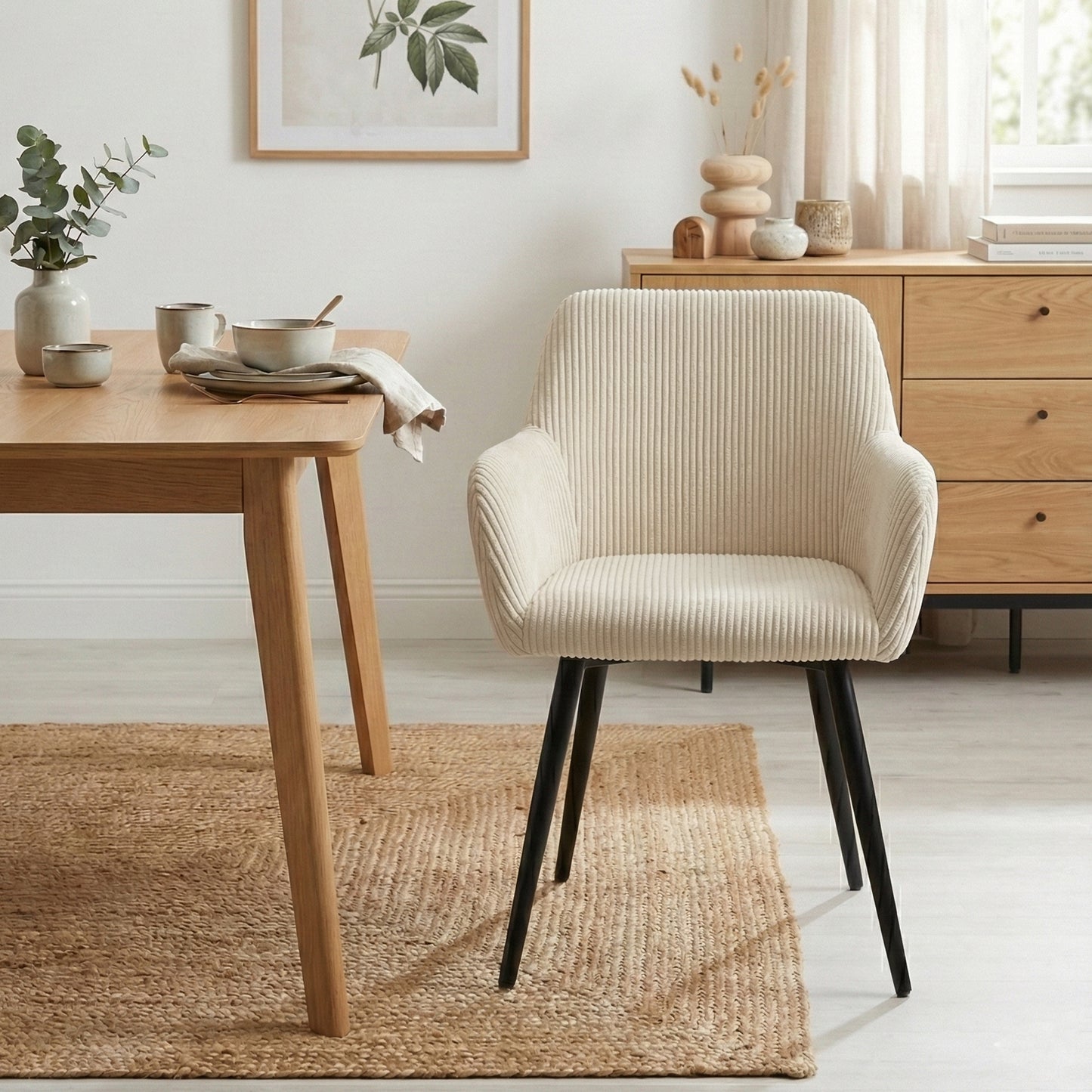 Silla de Comedor Tapizada Beige con Brazos 2PCS