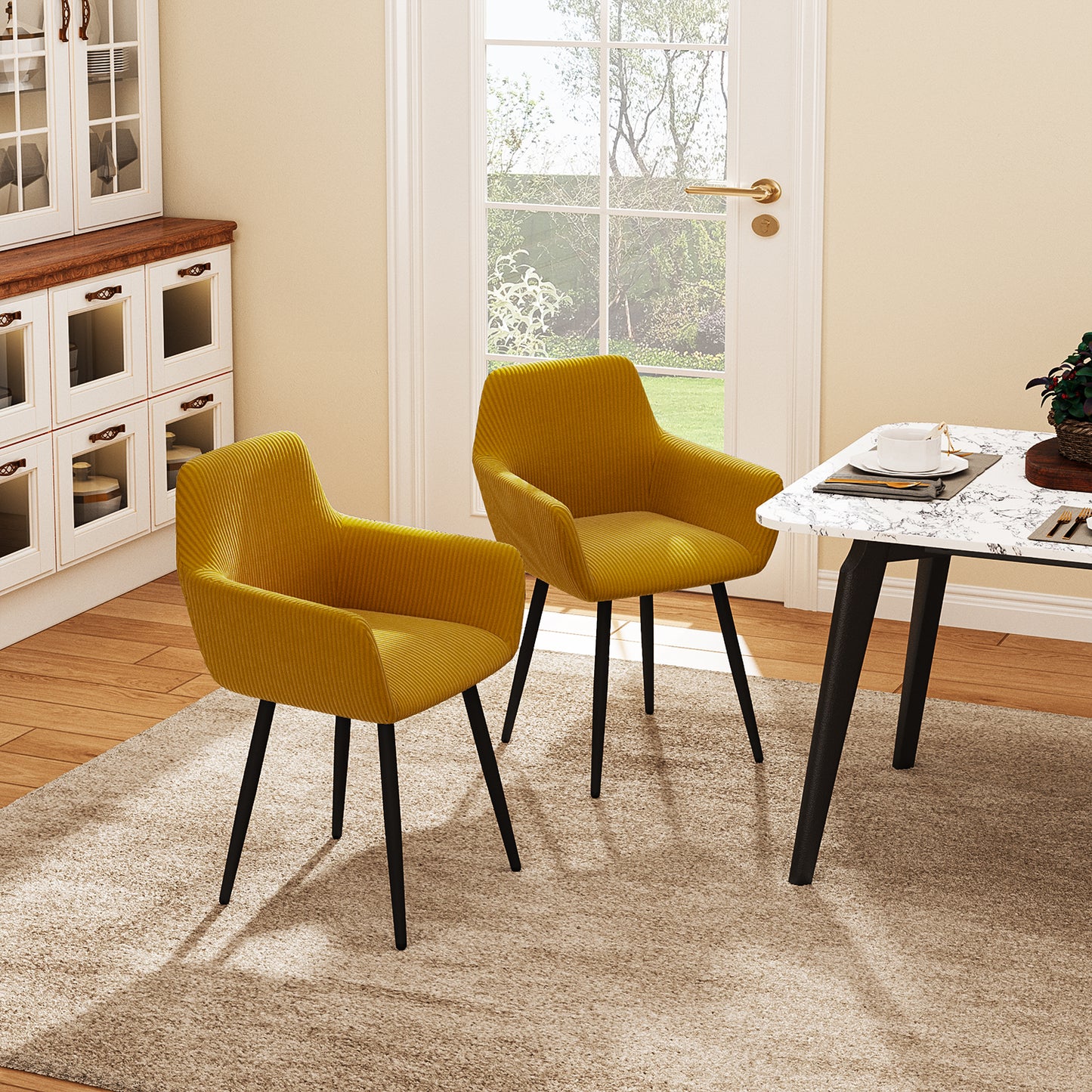 Silla de Comedor Tapizada Mostaza con Brazos 2PC