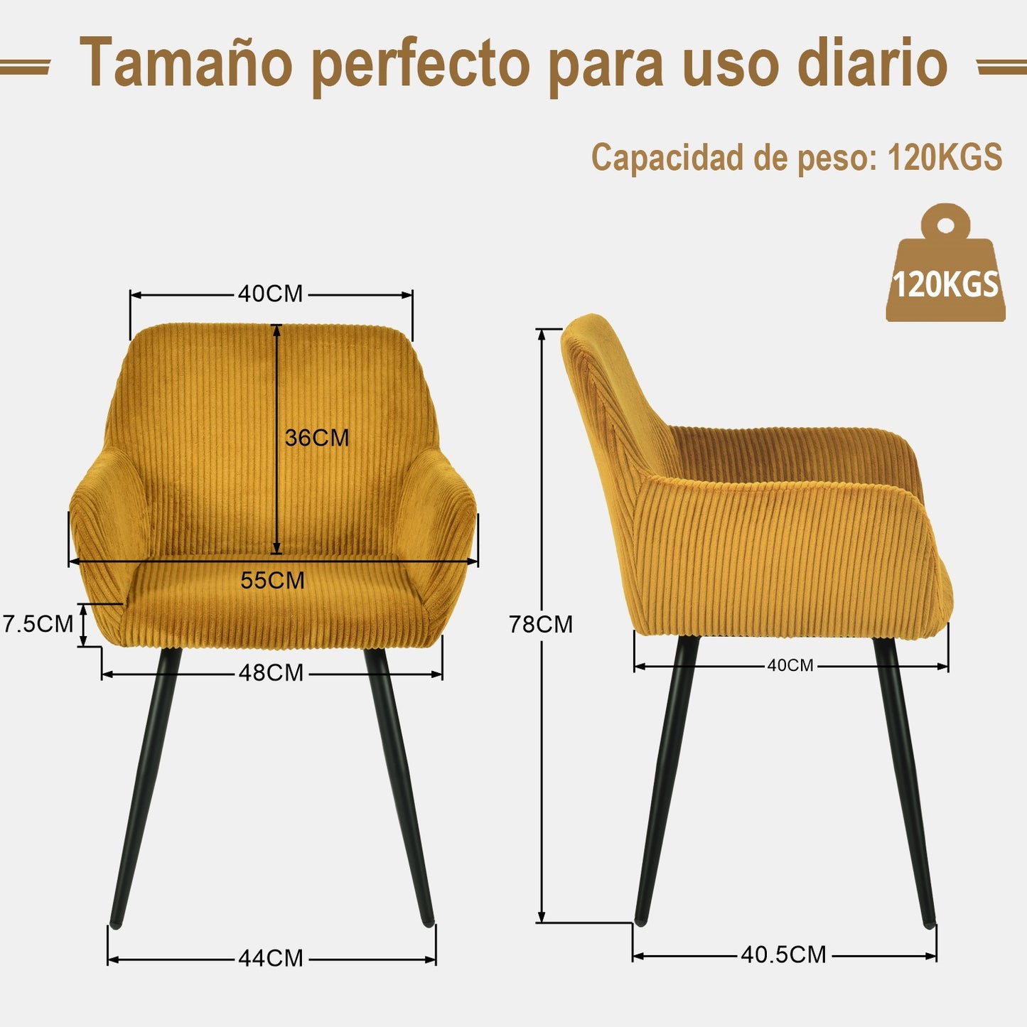 Silla de Comedor Tapizada Mostaza con Brazos 2PC