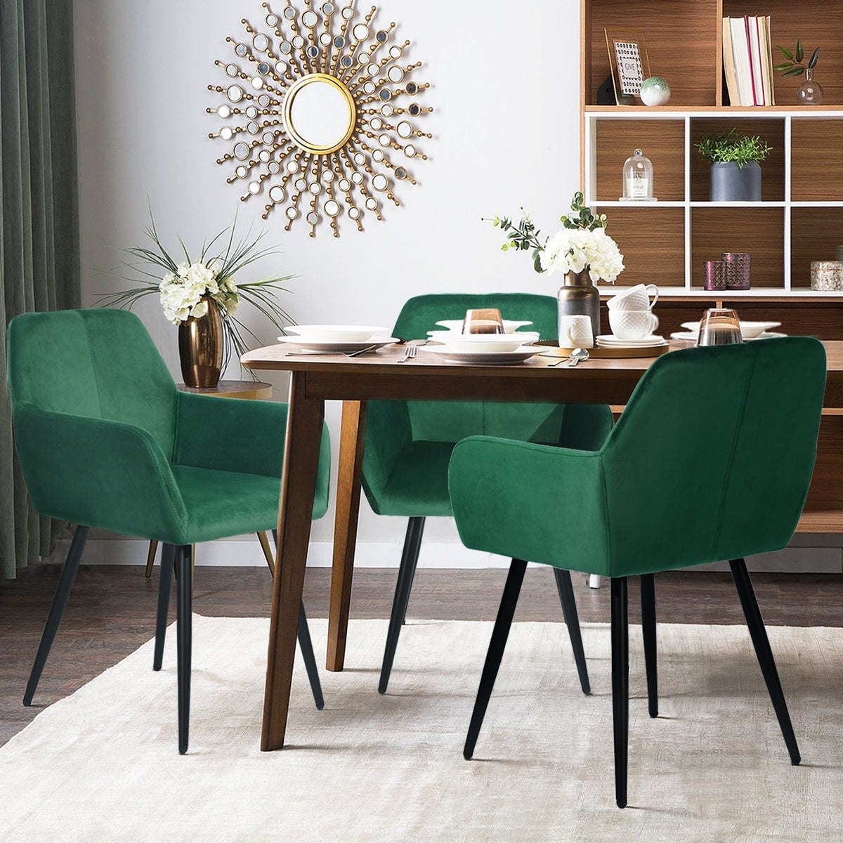 Set of 2 Sillas de Reposabrazos de Terciopelo Verde Oscuro