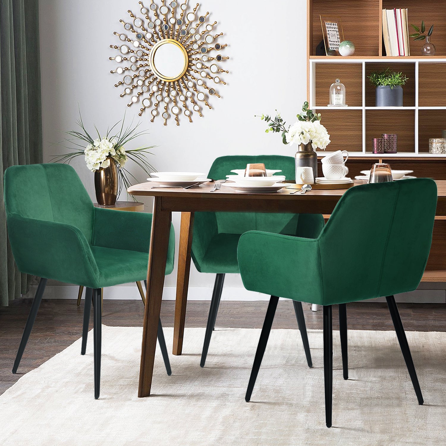 Set of 2 Sillas de Reposabrazos de Terciopelo Verde Oscuro