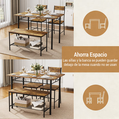 Juego de Comedor 4 Piezas — Mesa + 2 Sillas + Banco