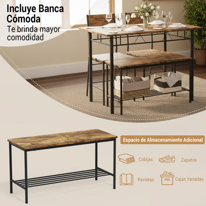 Juego de Comedor 4 Piezas — Mesa + 2 Sillas + Banco