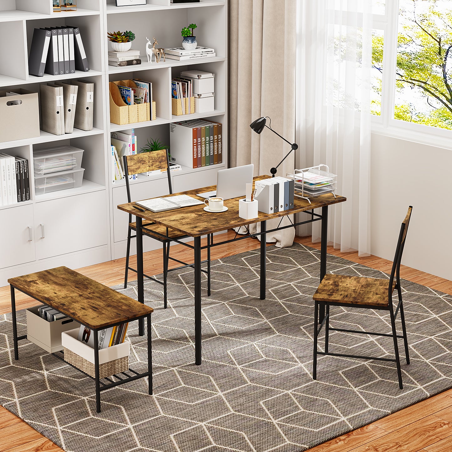 Juego de Comedor 4 Piezas — Mesa + 2 Sillas + Banco