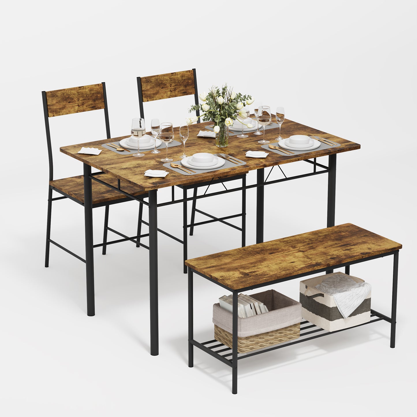 Juego de Comedor 4 Piezas — Mesa + 2 Sillas + Banco