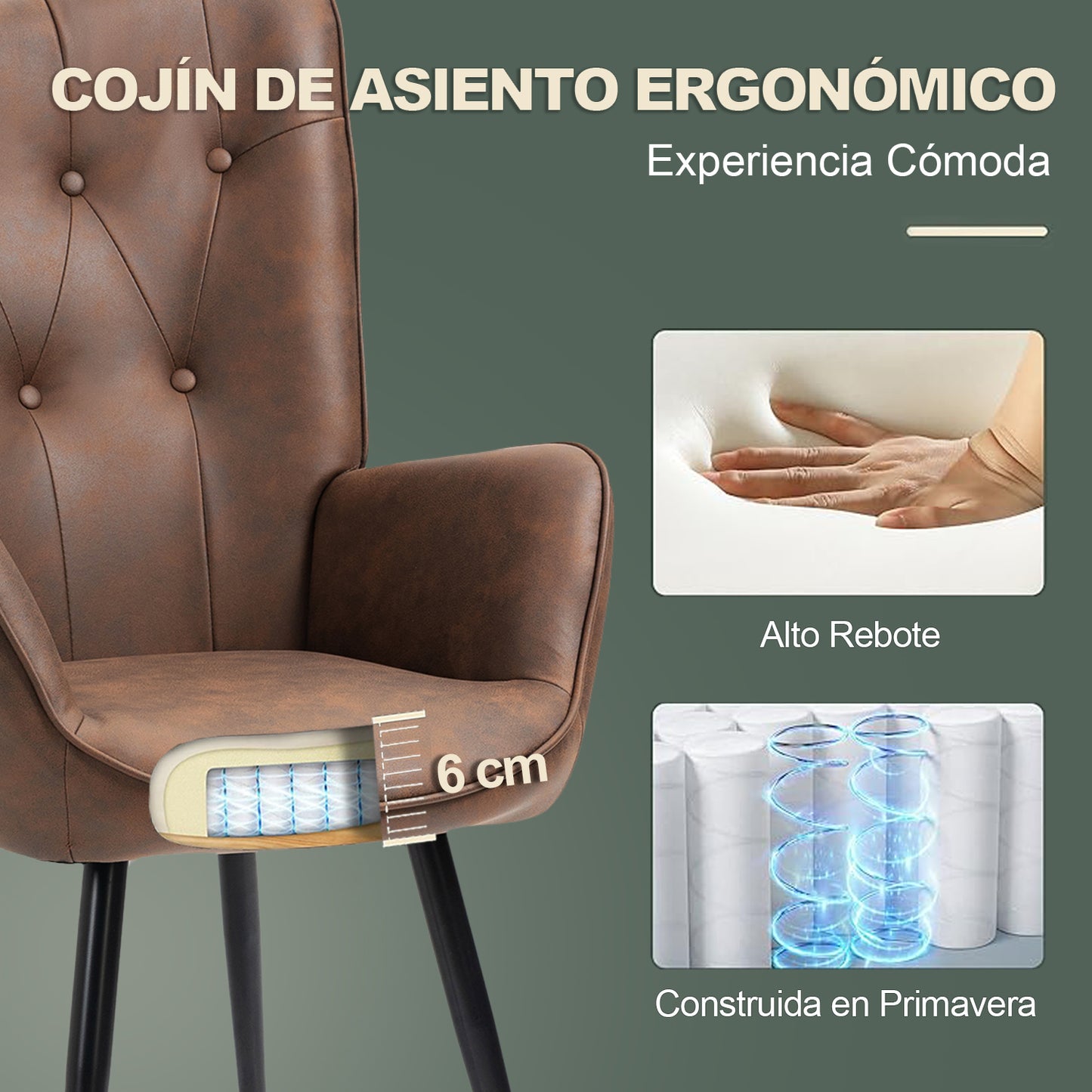 Sillón de Piel Sintética Tapizado Sillón de Cuero Individuales Marron