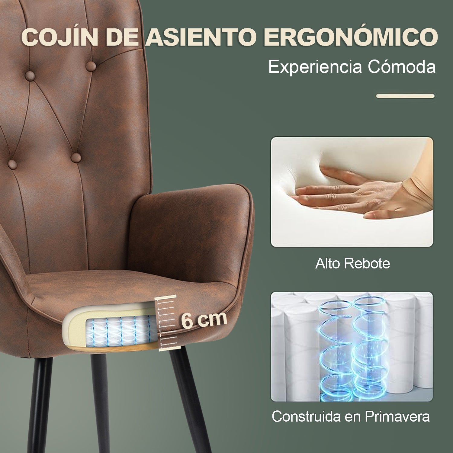 Sillón de Piel Sintética Tapizado Sillón de Cuero Individuales Marron