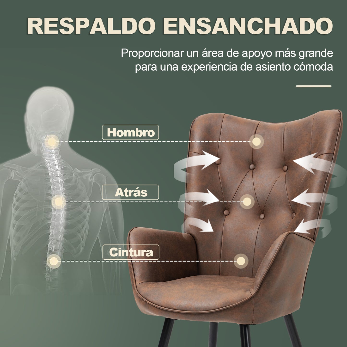 Sillón de Piel Sintética Tapizado Sillón de Cuero Individuales Marron