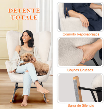 Mecedora Sillón Moderno Cómodo Sillón Reclinable Terciopelo Individual Blanco