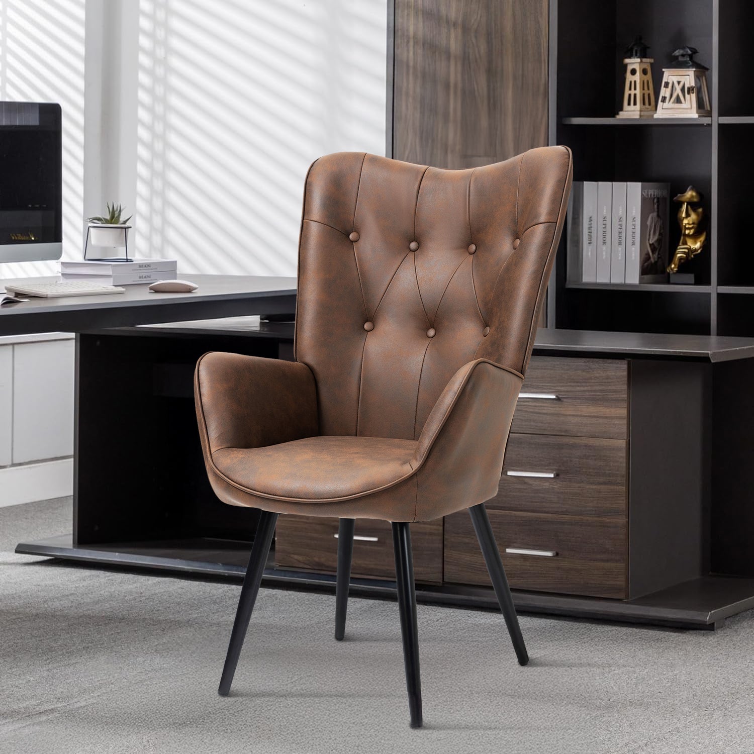 Sillón de Piel Sintética Tapizado Sillón de Cuero Individuales Marron