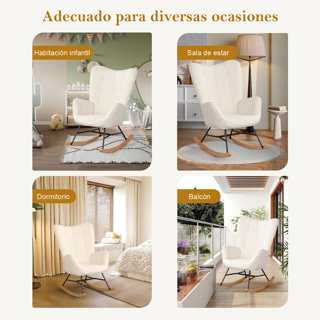 Mecedora Sillón Moderno Cómodo Sillón Reclinable Terciopelo Individual Blanco