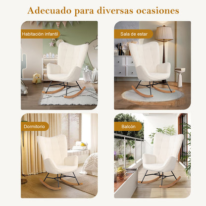 Mecedora Sillón Moderno Cómodo Sillón Reclinable Terciopelo Individual Blanco