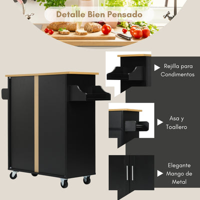 NUEVO Carrito de Cocina Madera Carrito Isla de Cocina RANGER BLACK