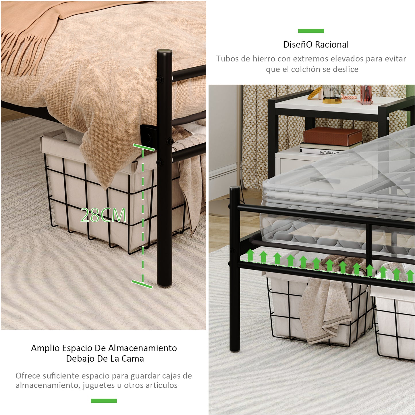 Cama Doble de Metal 198×142cm Moderno Negro SANE