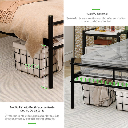 Cama Doble de Metal 198×142cm Moderno Negro SANE