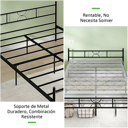 Cama Doble de Metal 198×142cm Moderno Negro SANE