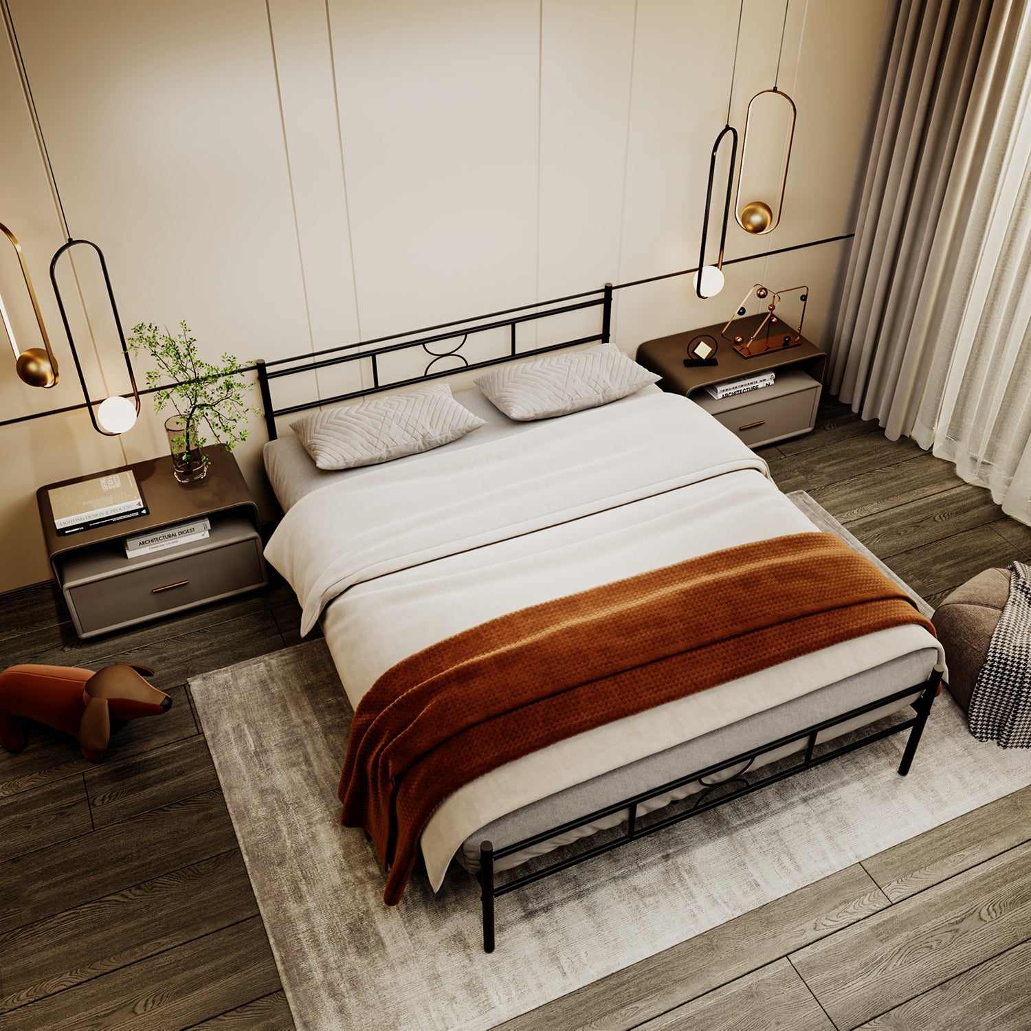 Cama Doble de Metal 198×142cm Moderno Negro SANE