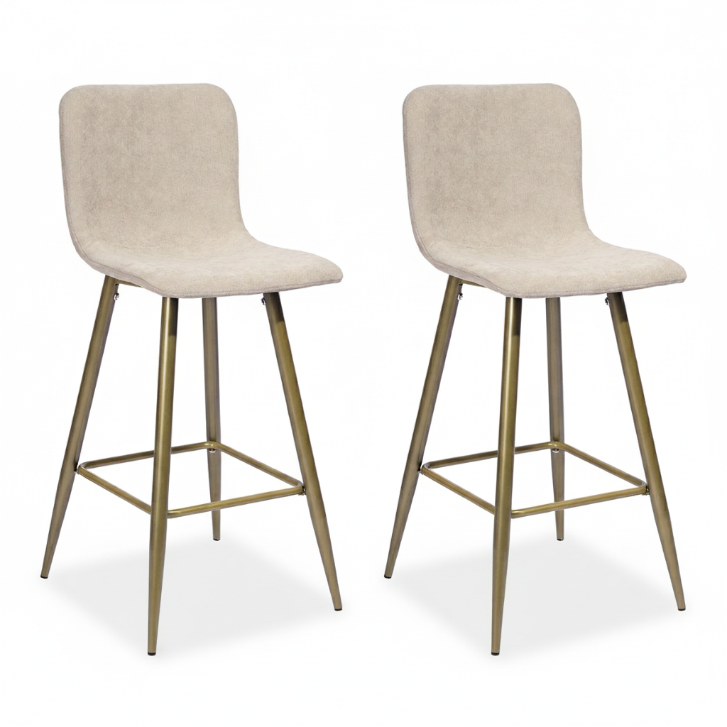 NUEVO Juego de 2 Taburetes de Bar con Respaldo de Terciopelo Beige Scargill