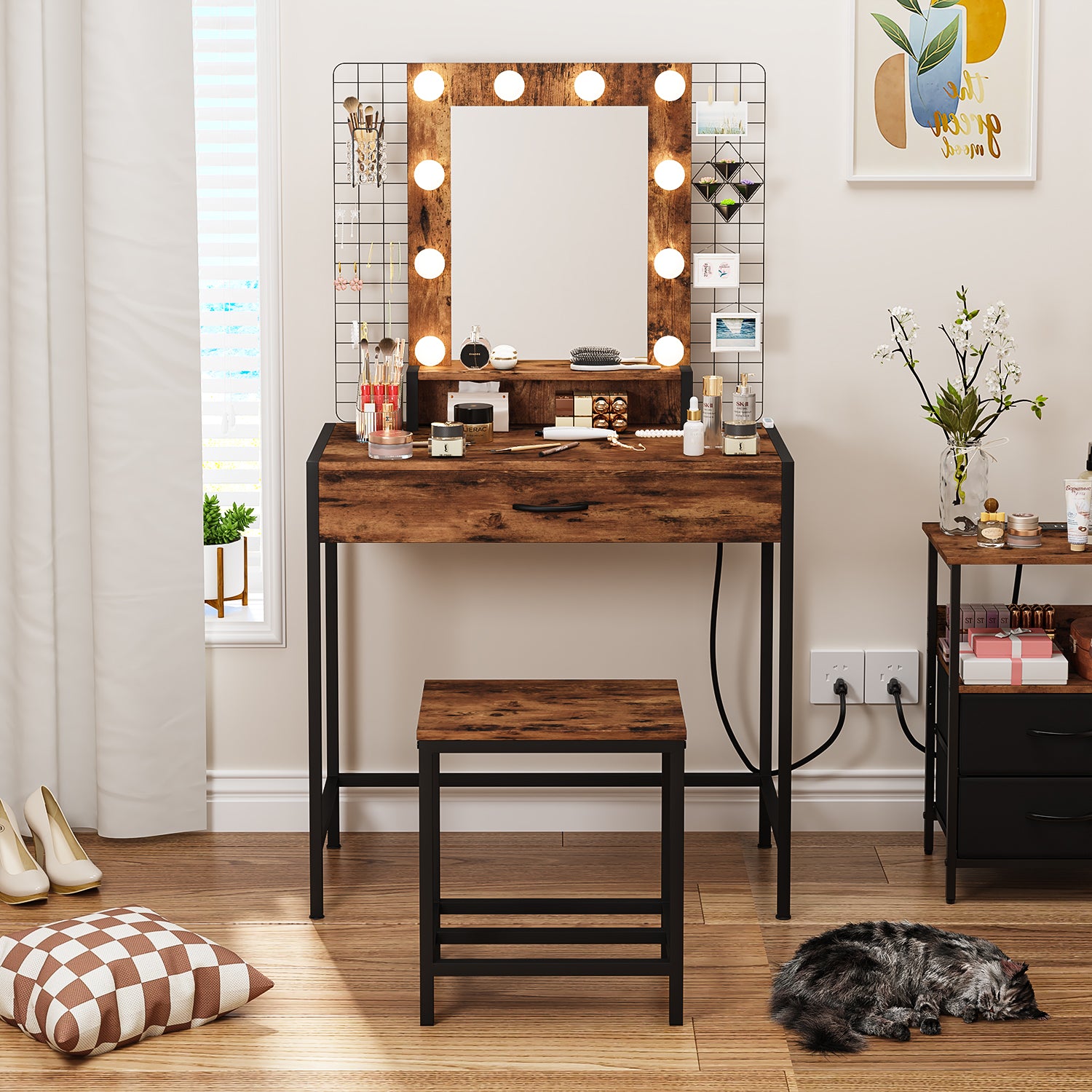 NUEVO Tocador de Maquillaje con Espejo LED y Taburete