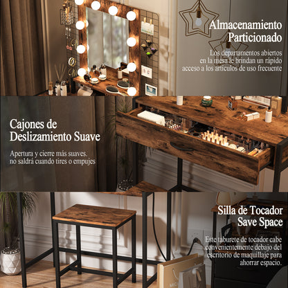 NUEVO Tocador de Maquillaje con Espejo LED y Taburete